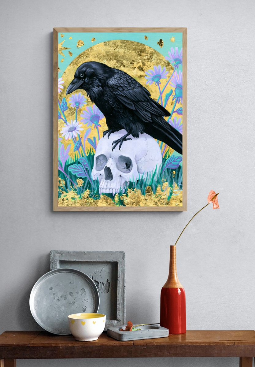 Raven on Skull Illustration Poster. — room view 3