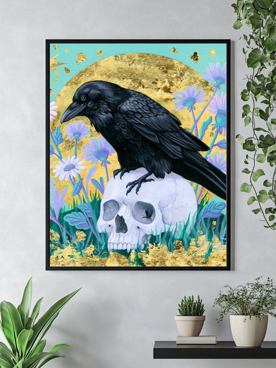 Raven on Skull Illustration Poster. — room view 4