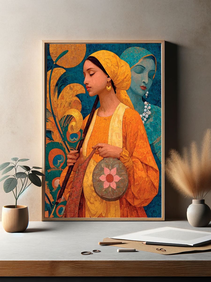 Elegant Woman Mosaic Illustration Poster. — room view 2