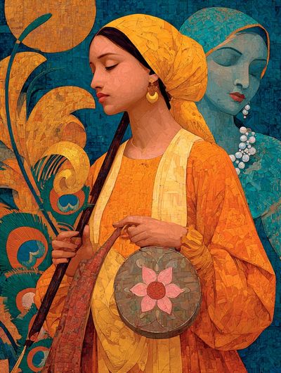 Elegant Woman Mosaic Illustration Poster.