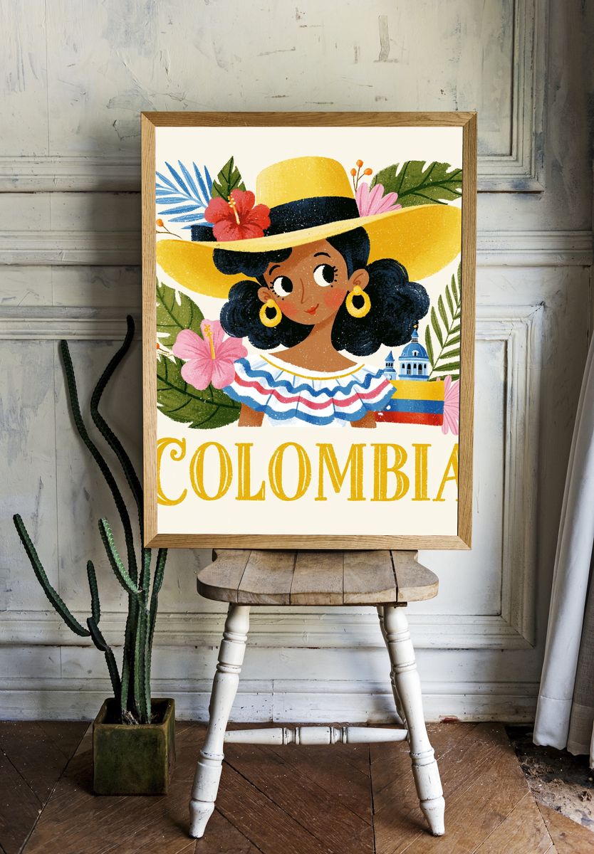 Colombia Folk Illustration Poster. — room view 1