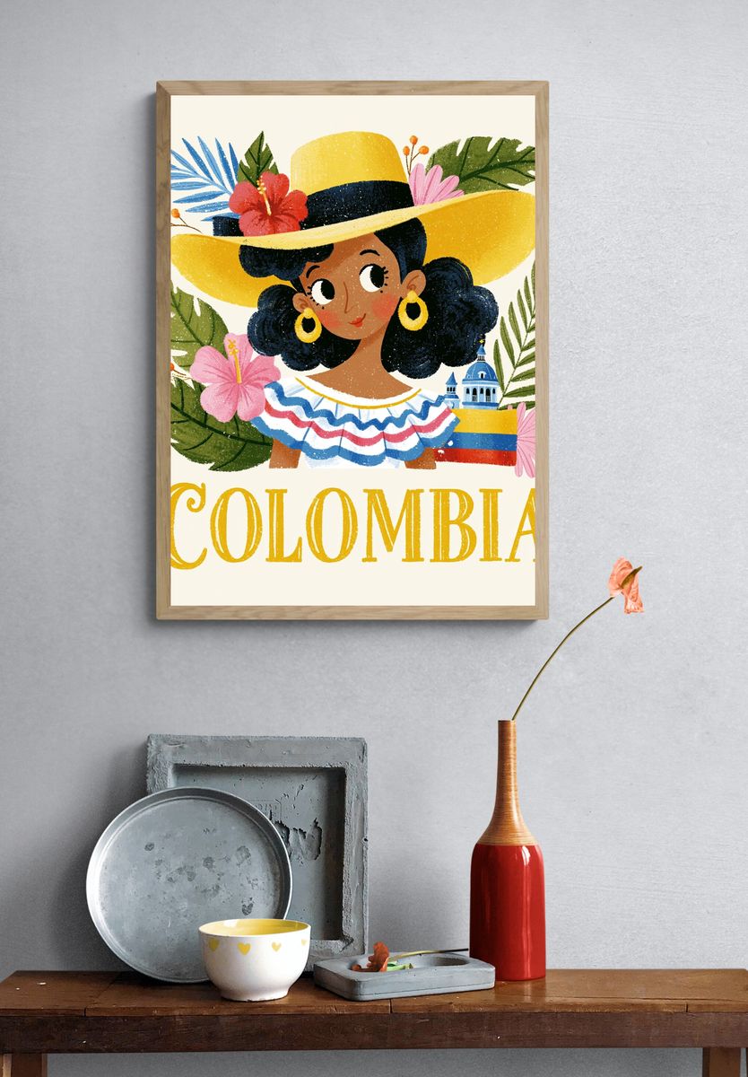 Colombia Folk Illustration Poster. — room view 3