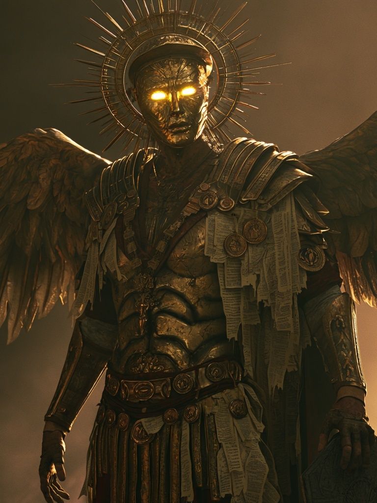 Golden Winged Guardian Fantasy Print. poster — illustration art