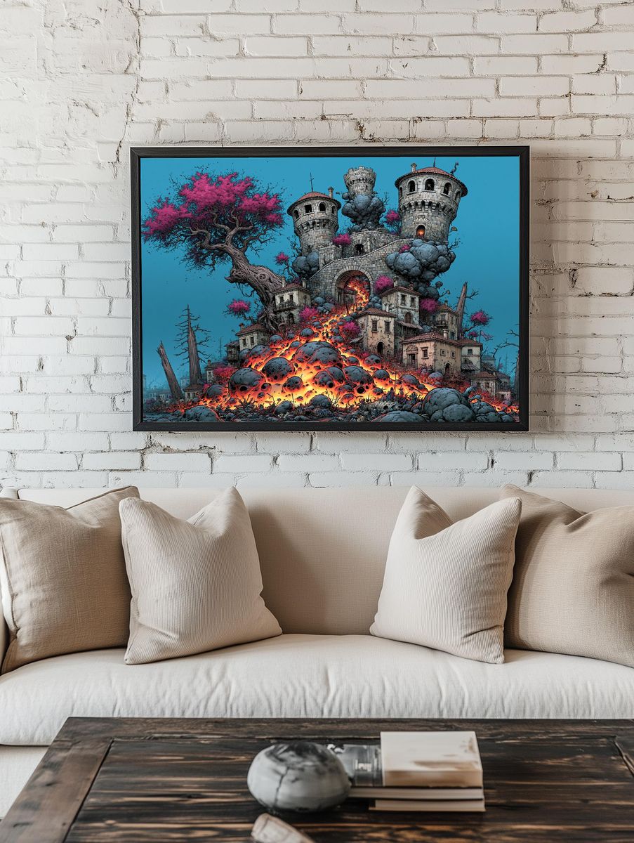 Fantasy Castle Eruption Illustration Poster. — room view 1