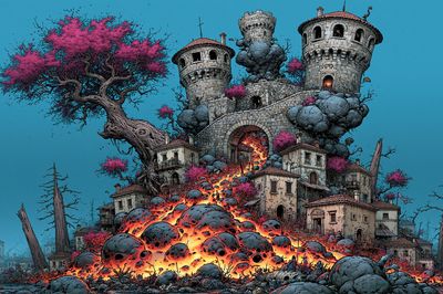 Fantasy Castle Eruption Illustration Poster. poster