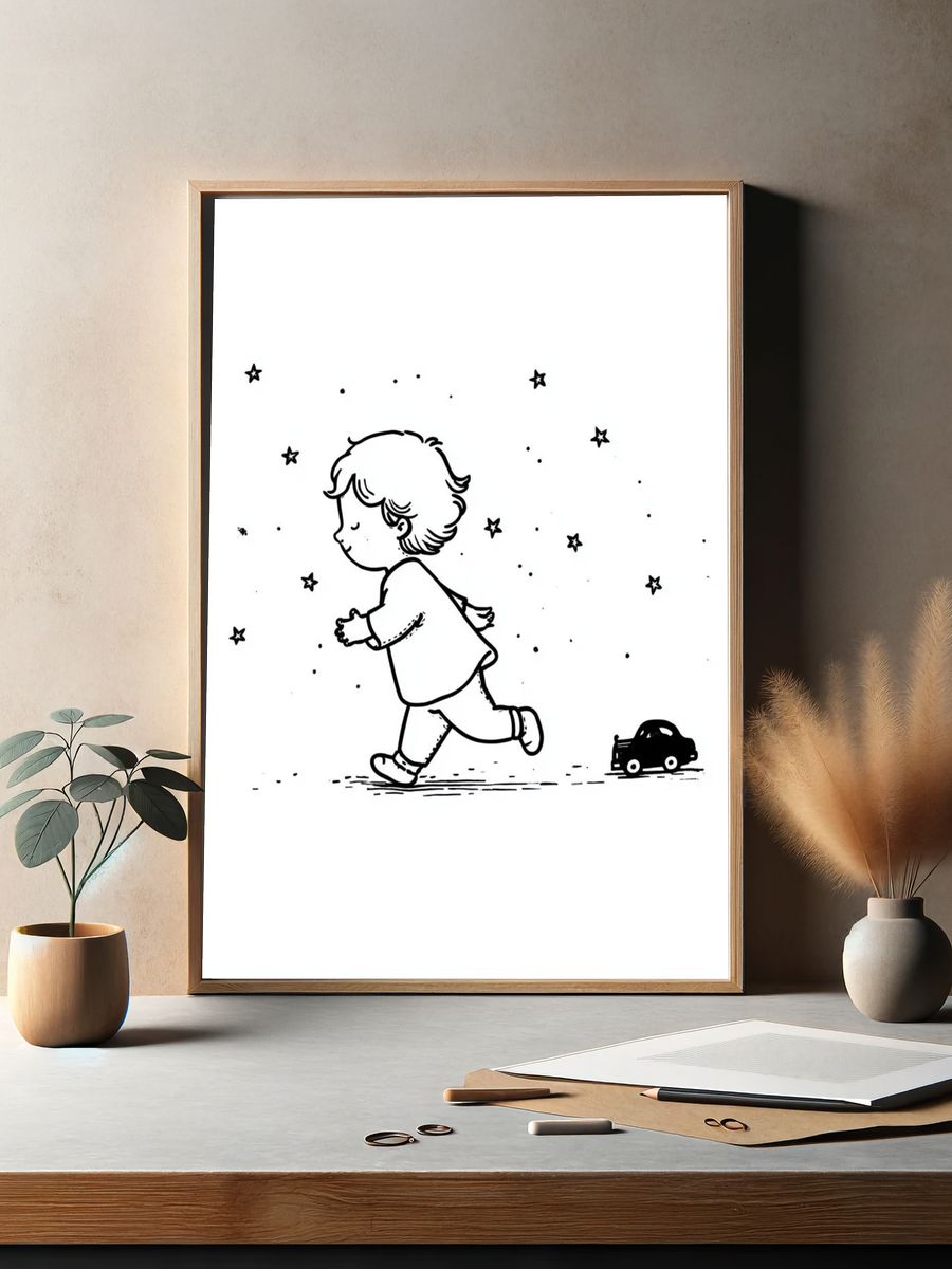 Running Child Line-Art Print. — room view 2