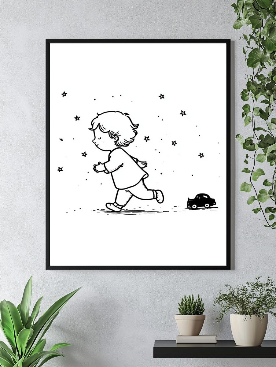 Running Child Line-Art Print. — room view 4