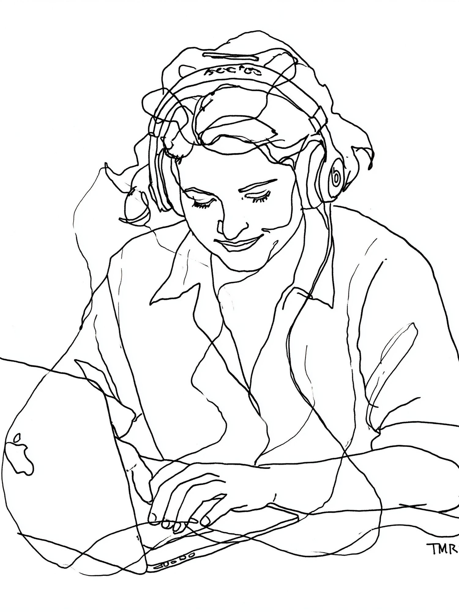 Headphones Portrait Line-Art Poster. poster detail