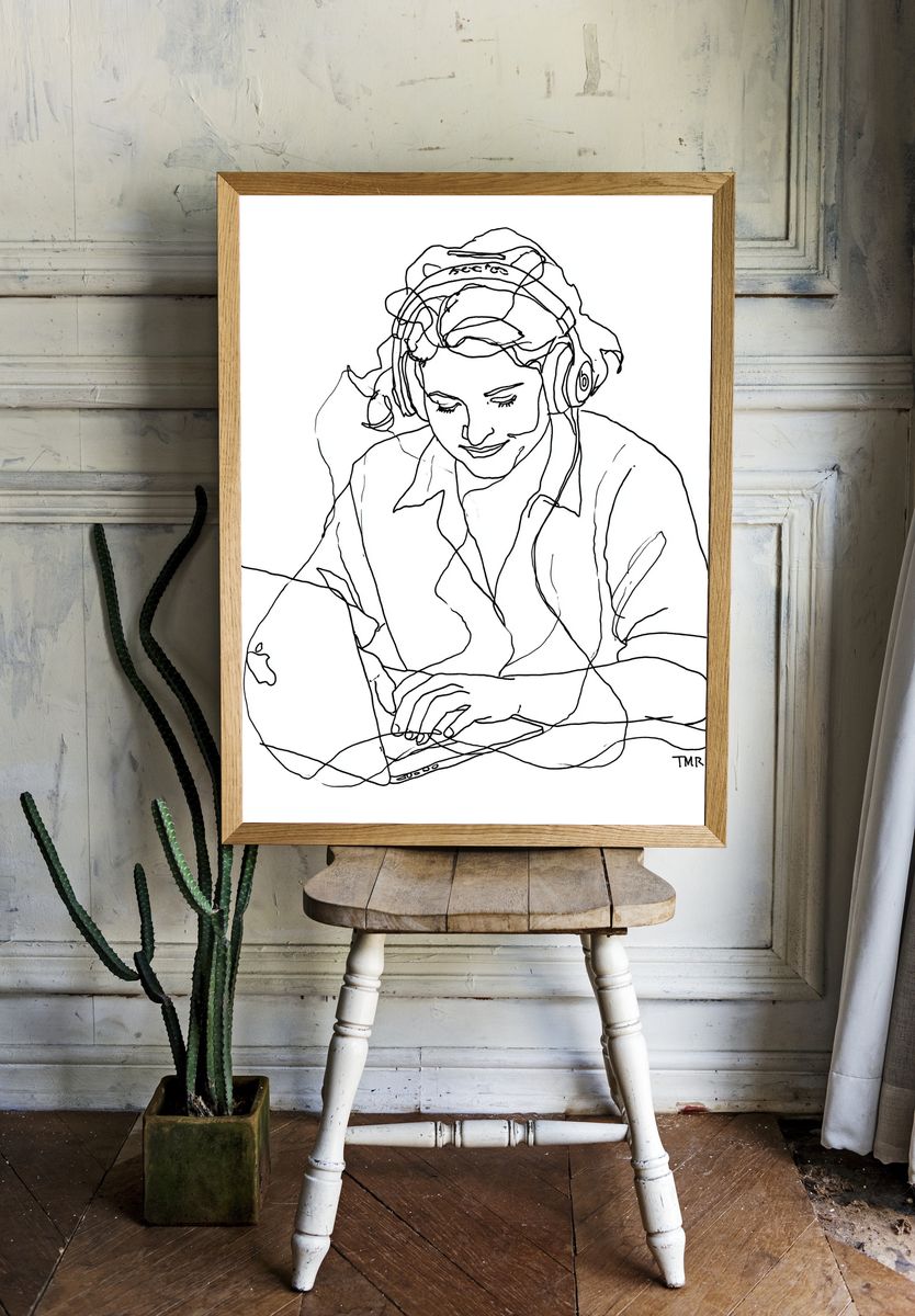 Headphones Portrait Line-Art Poster. room preview