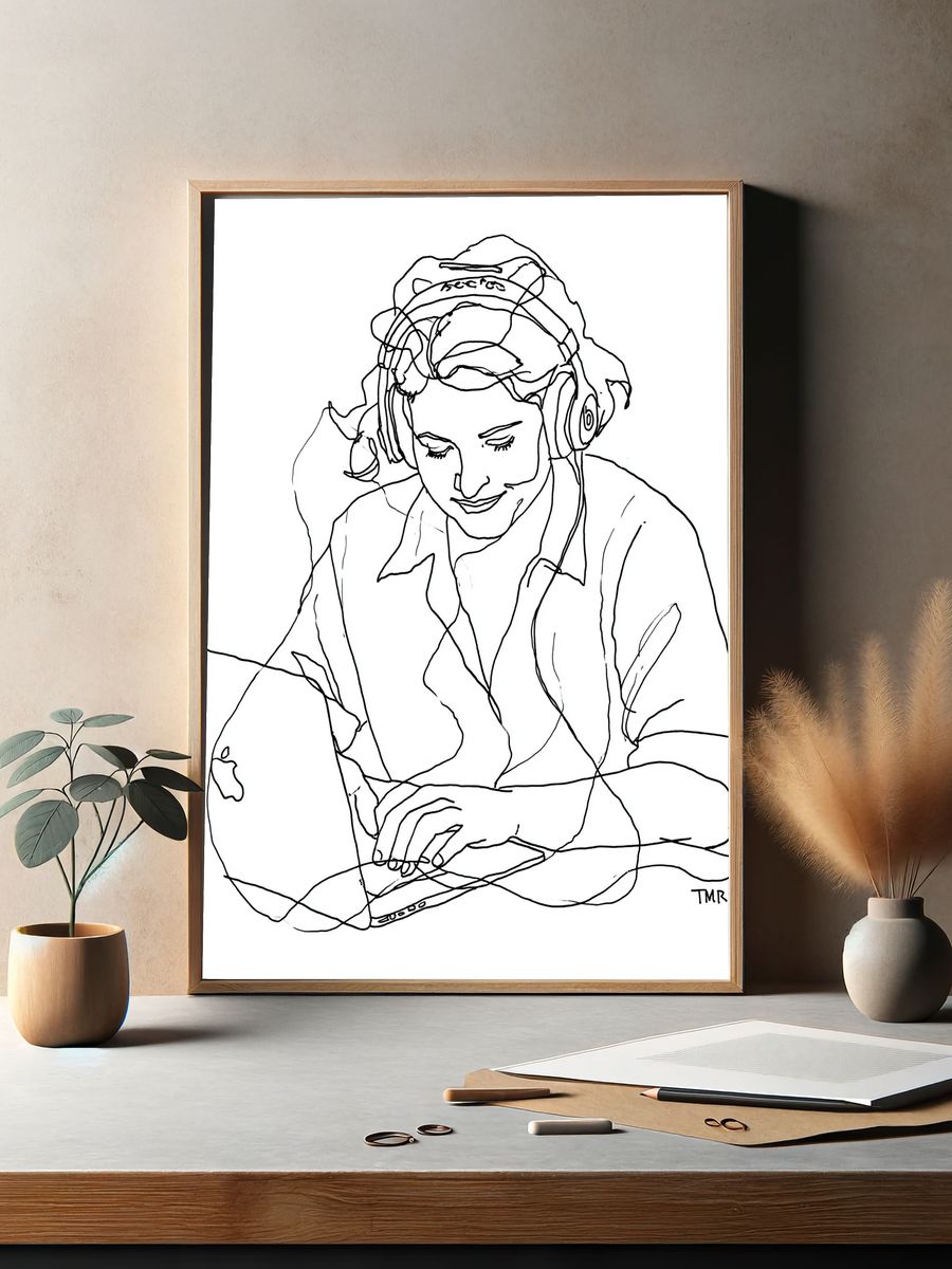 Headphones Portrait Line-Art Poster. — room view 2
