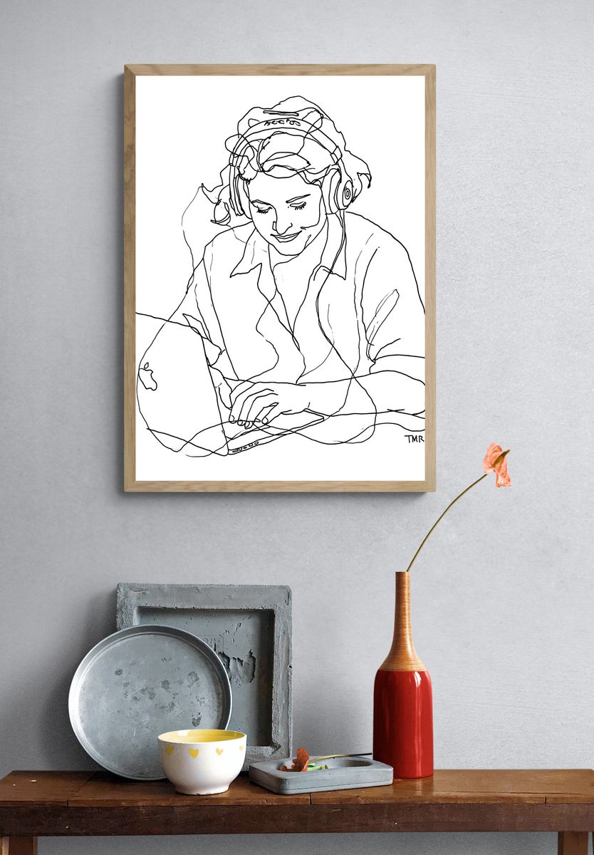 Headphones Portrait Line-Art Poster. — room view 3