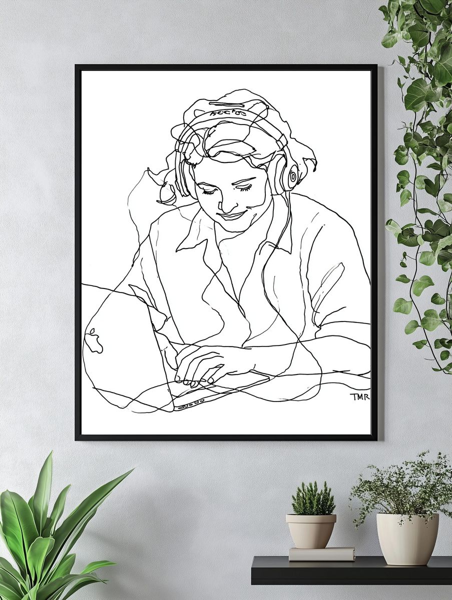 Headphones Portrait Line-Art Poster. — room view 4
