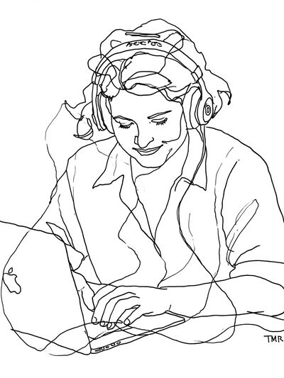 Headphones Portrait Line-Art Poster. poster