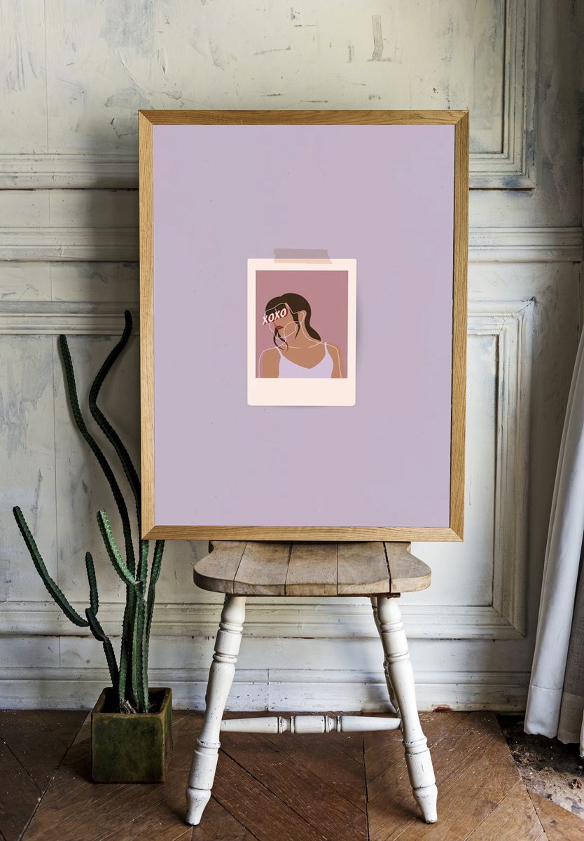 Woman frame mobile phone wallpaper. room preview