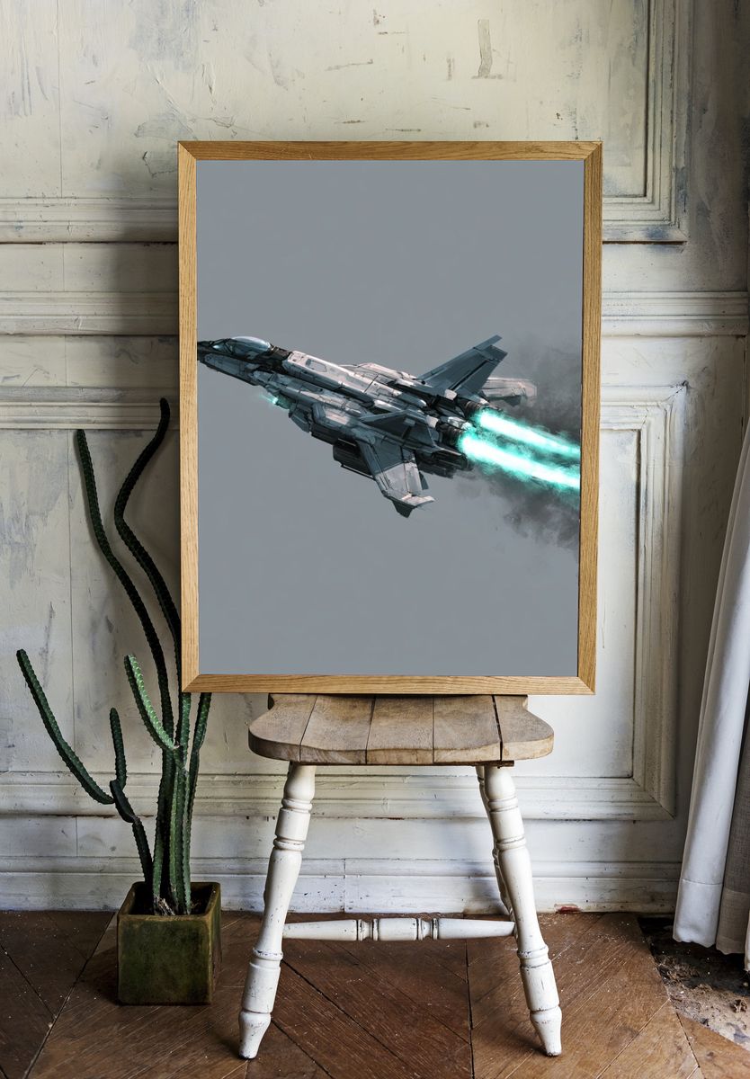 Futuristic Fighter Jet Illustration Poster. room preview