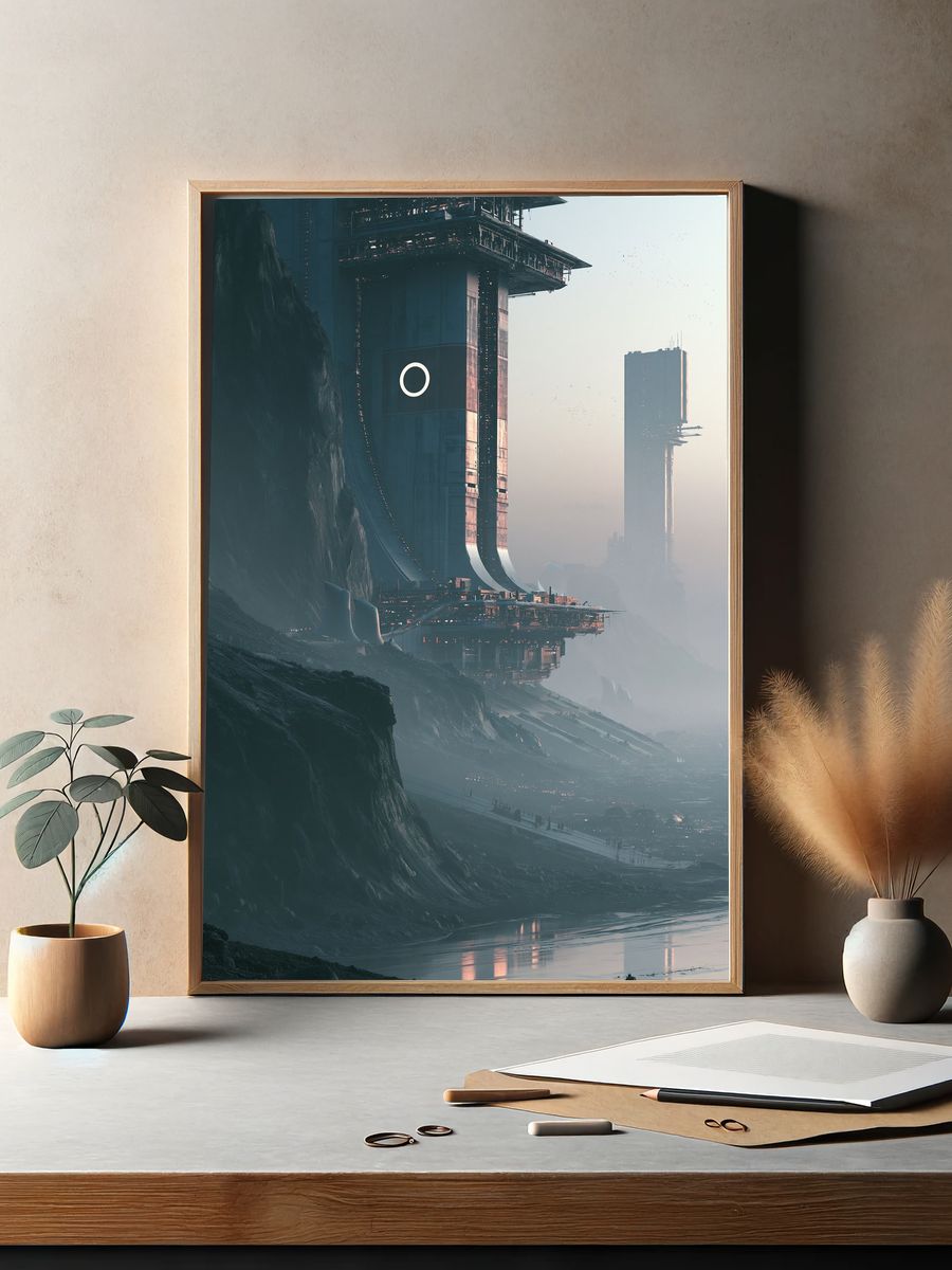 Futuristic Cliff Cityscape Poster. — room view 2