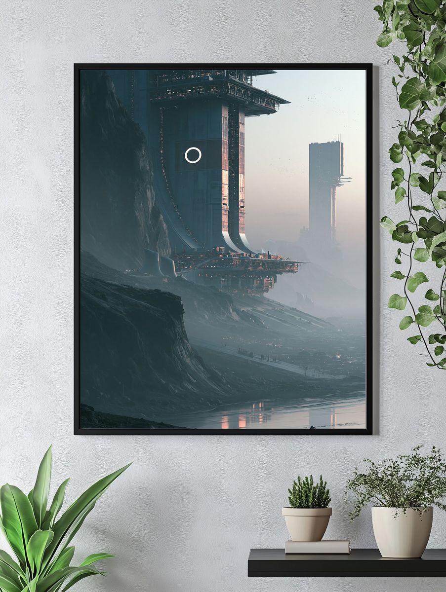 Futuristic Cliff Cityscape Poster. — room view 4