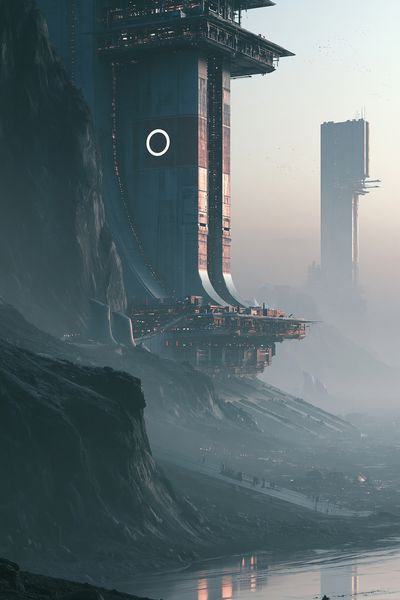 Futuristic Cliff Cityscape Poster.