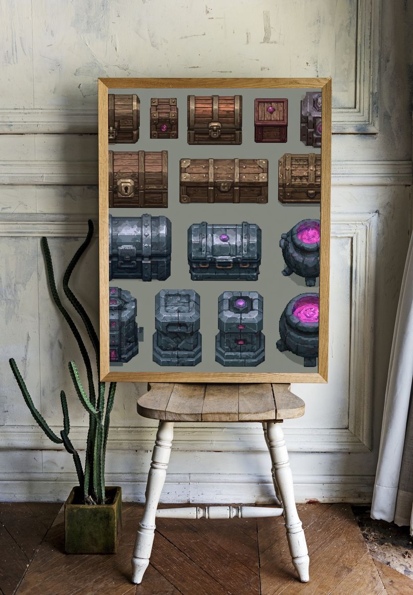 Fantasy Treasure Chests Illustration Poster. room preview