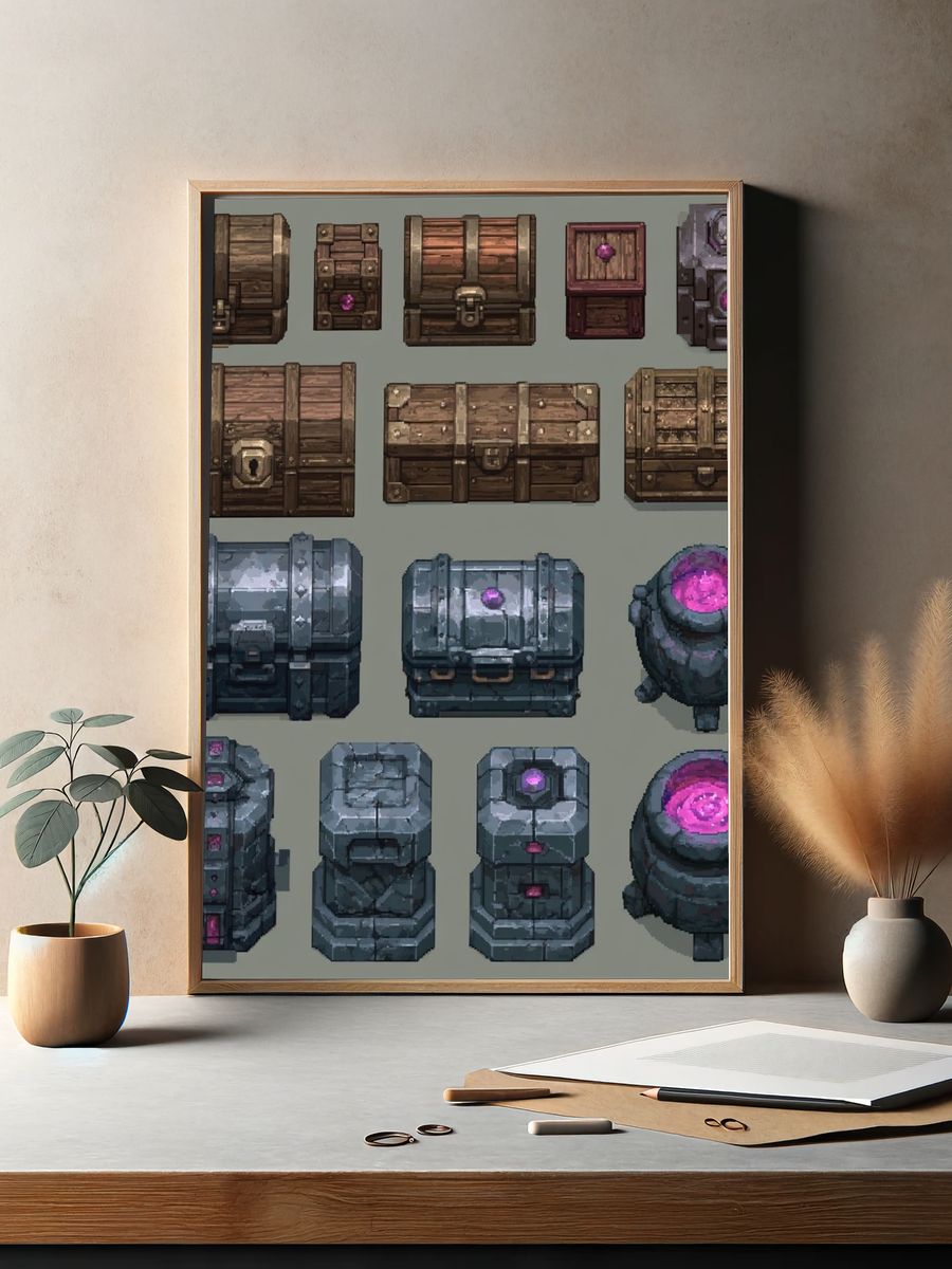 Fantasy Treasure Chests Illustration Poster. — room view 2