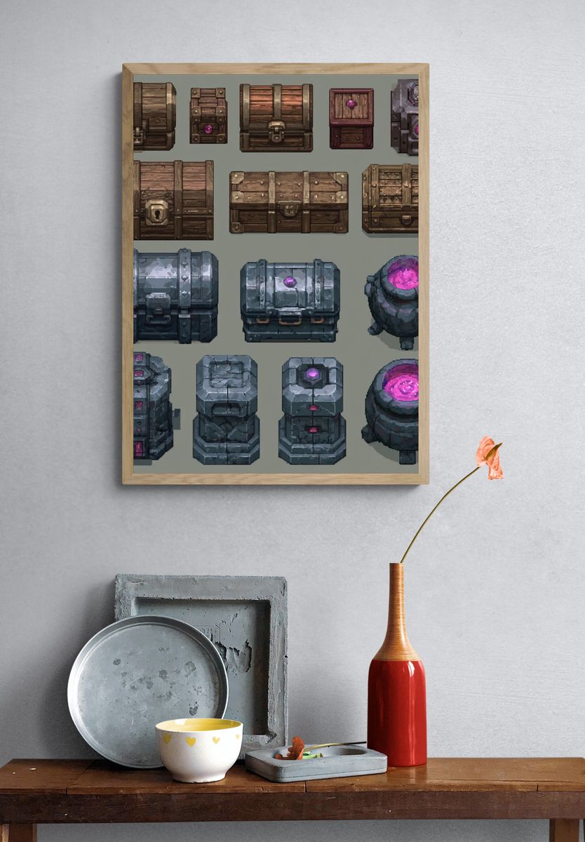 Fantasy Treasure Chests Illustration Poster. — room view 3
