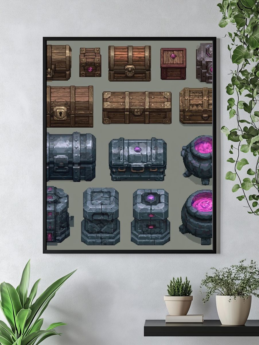 Fantasy Treasure Chests Illustration Poster. — room view 4