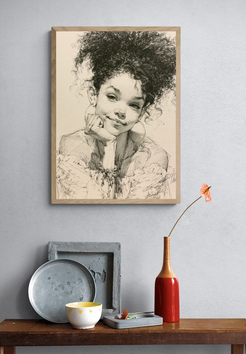 Curly Hair Portrait Illustration Poster. — room view 3