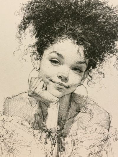 Curly Hair Portrait Illustration Poster.