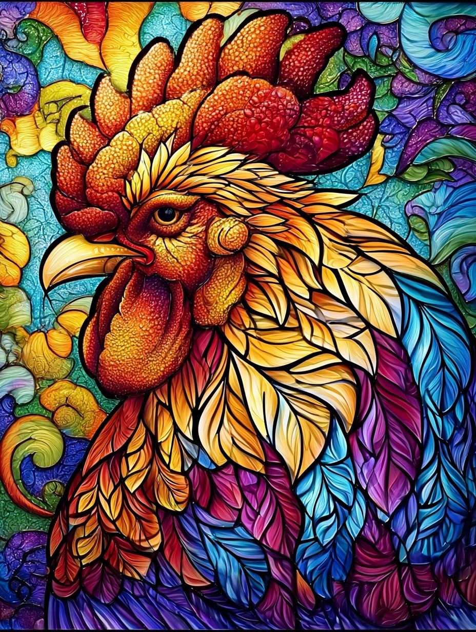 Rainbow Rooster Illustration Poster. poster — illustration art