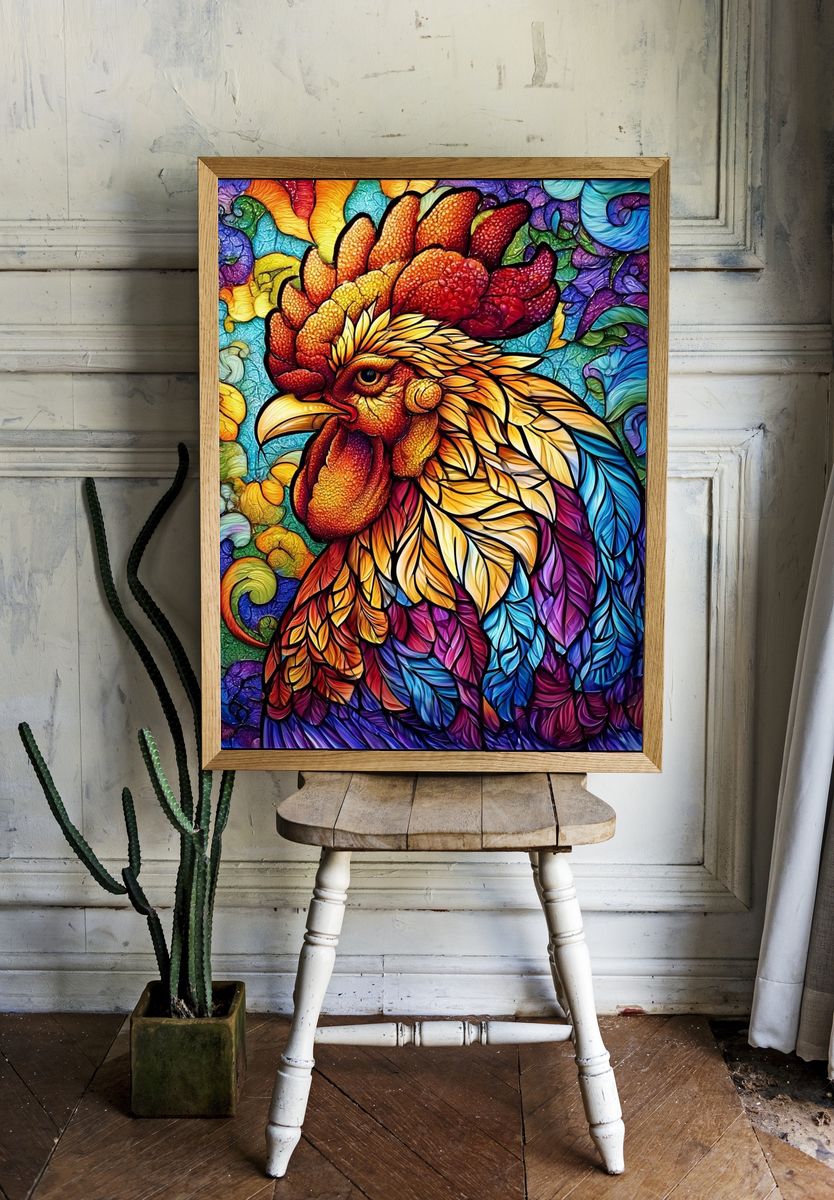 Rainbow Rooster Illustration Poster. room preview