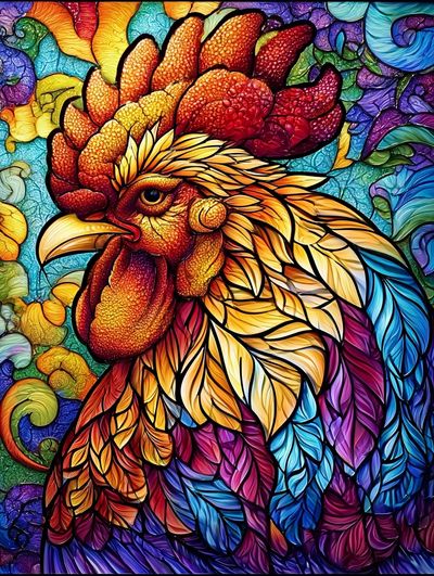 Rainbow Rooster Illustration Poster.