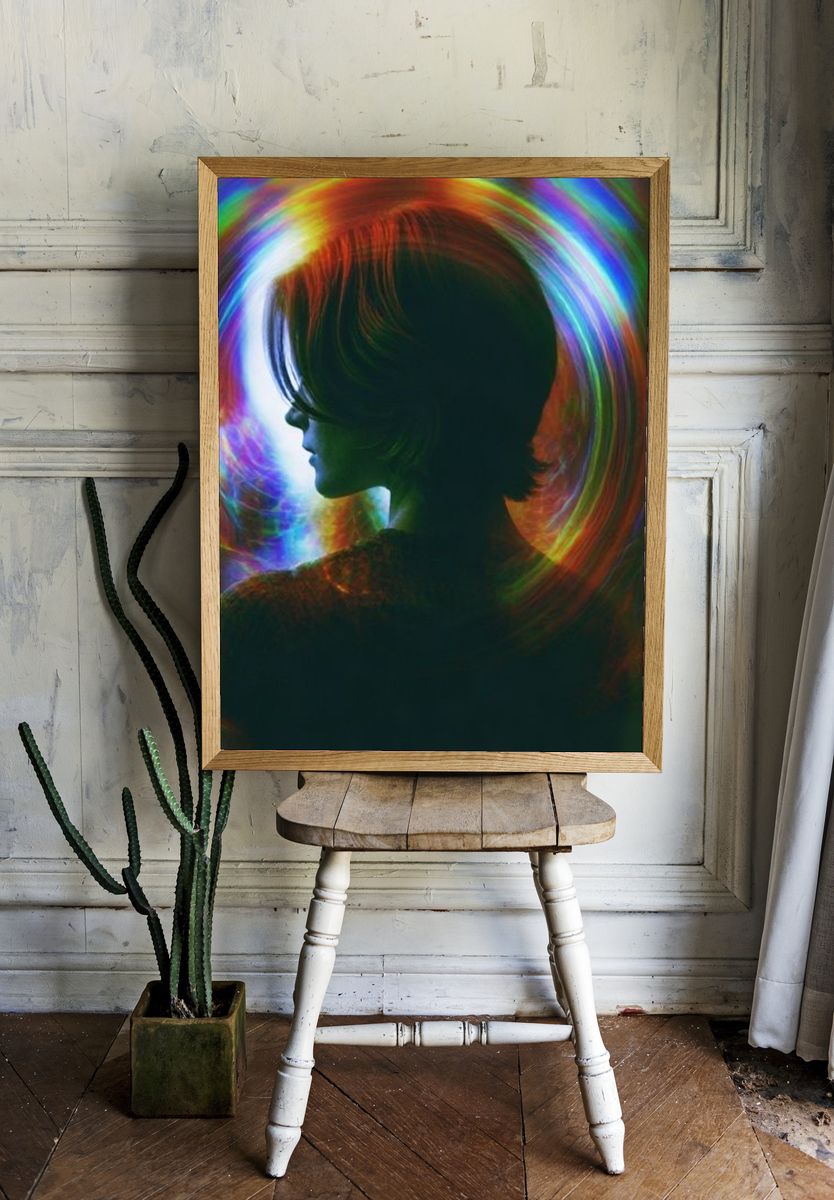 Neon Silhouette Portrait Print. room preview