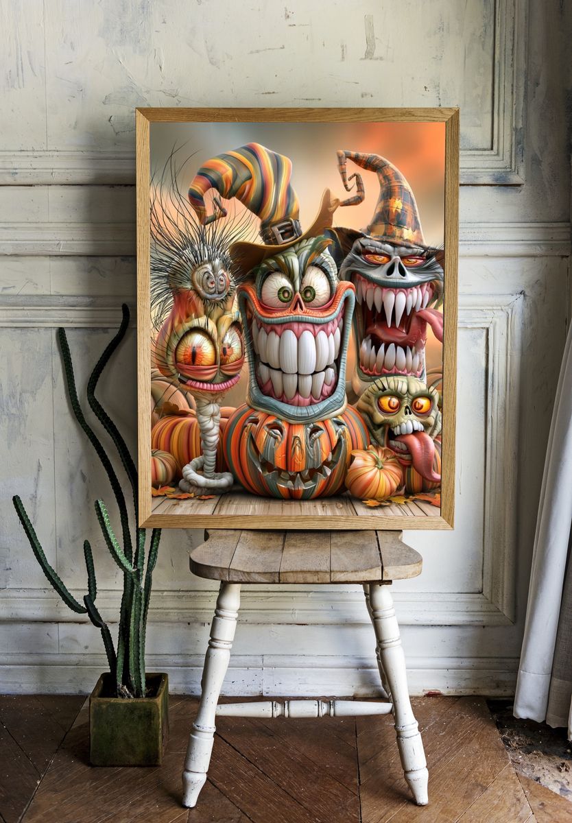 Halloween Pumpkin Monsters Illustration Poster. room preview