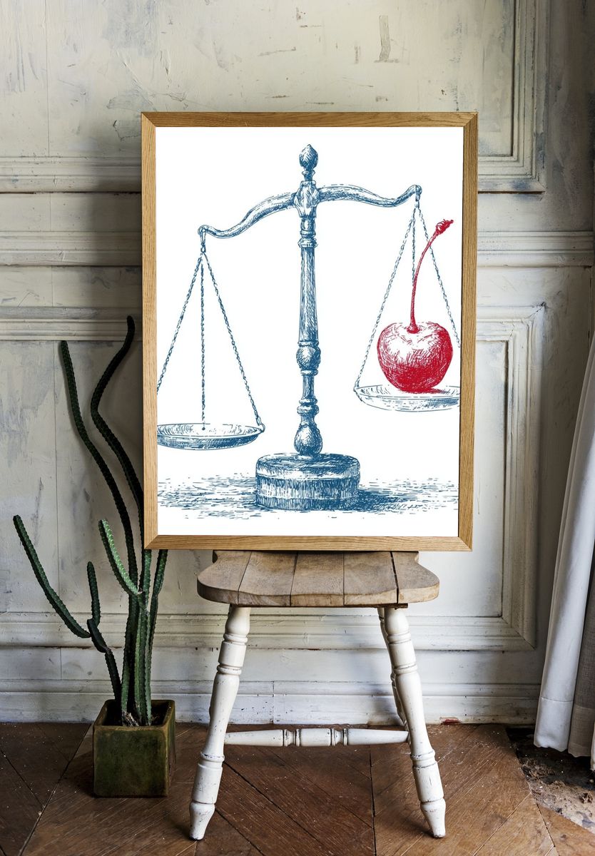 Apple on Scales Illustration Poster. room preview