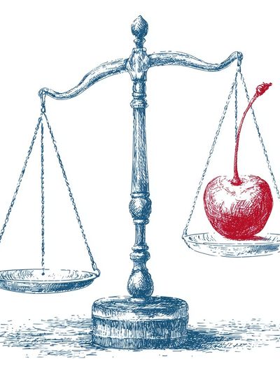 Apple on Scales Illustration Poster.
