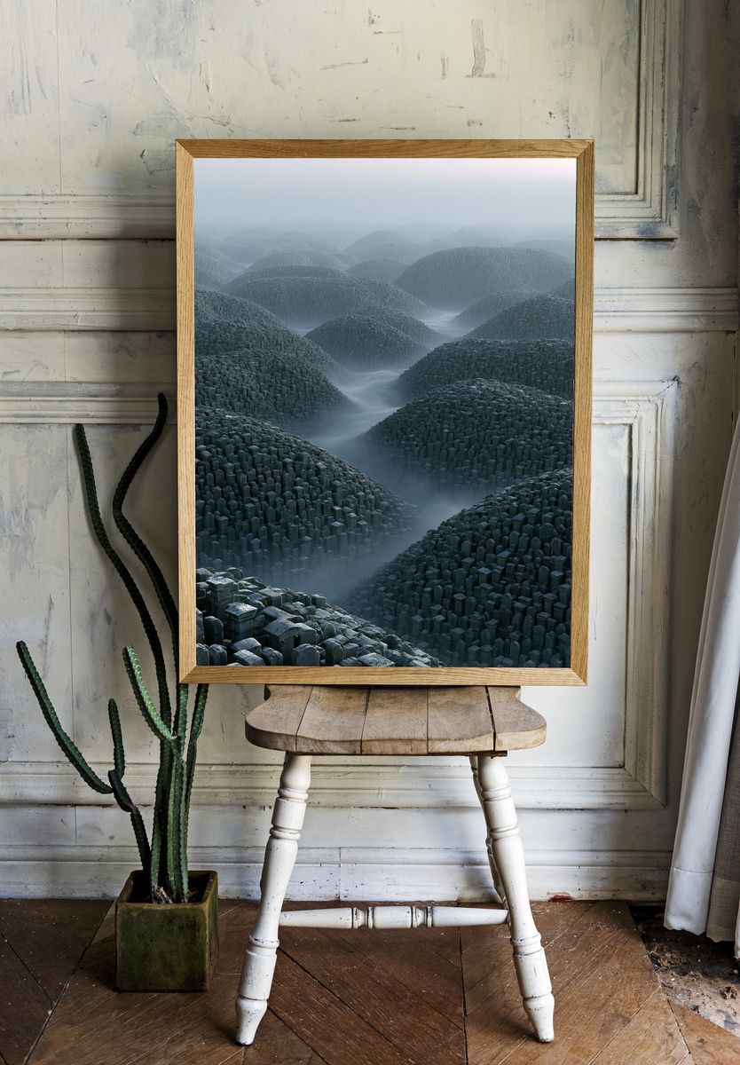 Misty Stone Cityscape Illustration Poster. room preview