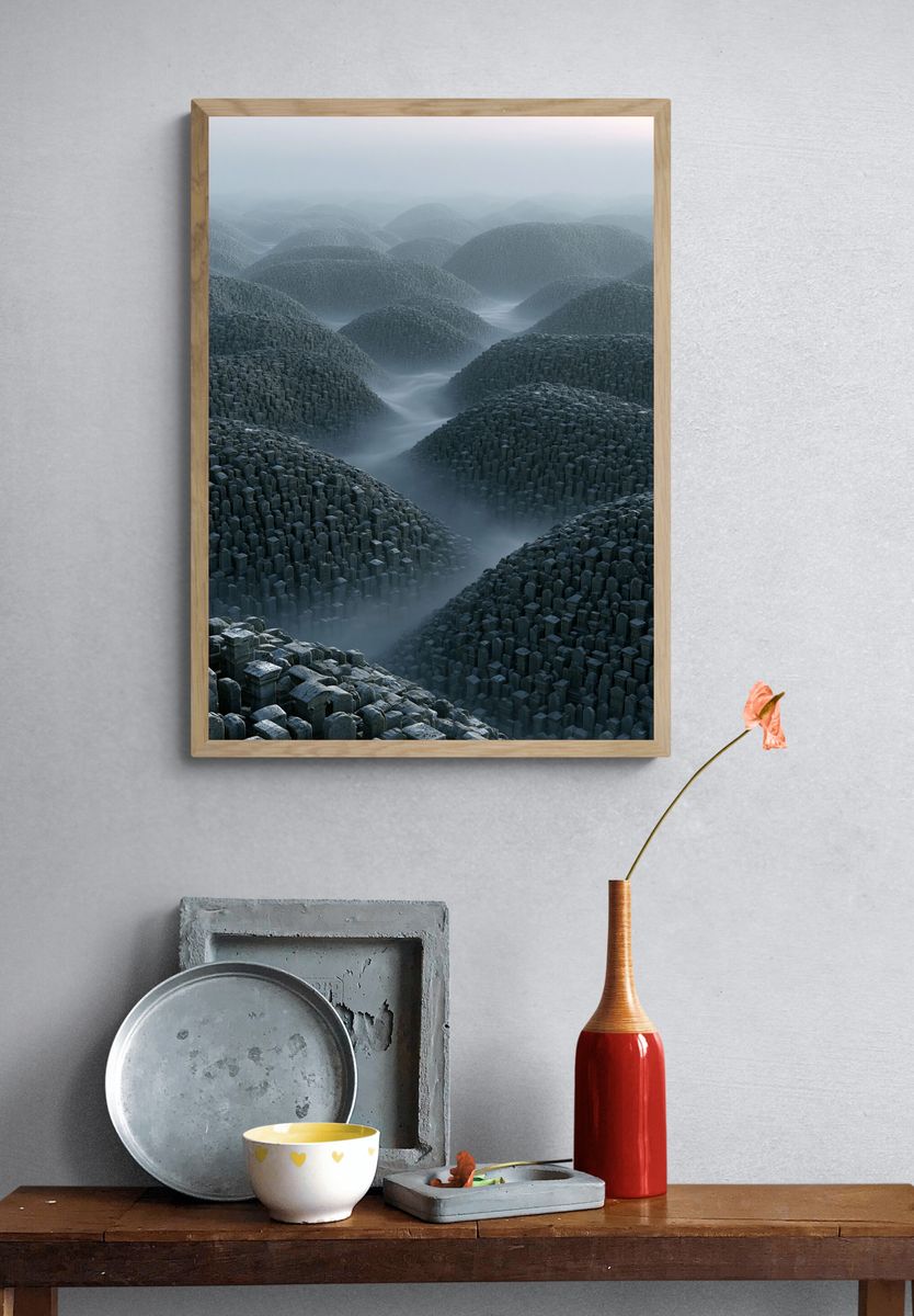 Misty Stone Cityscape Illustration Poster. — room view 3