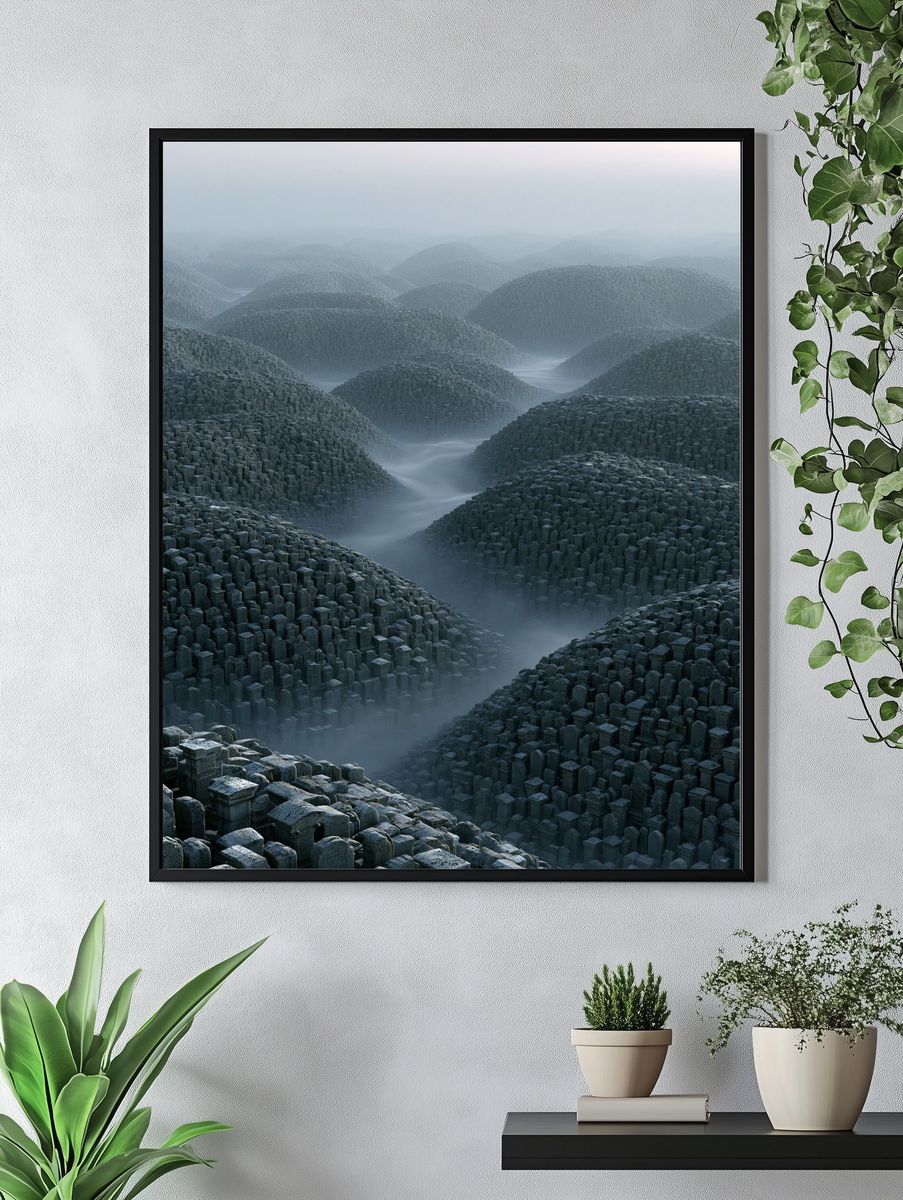 Misty Stone Cityscape Illustration Poster. — room view 4