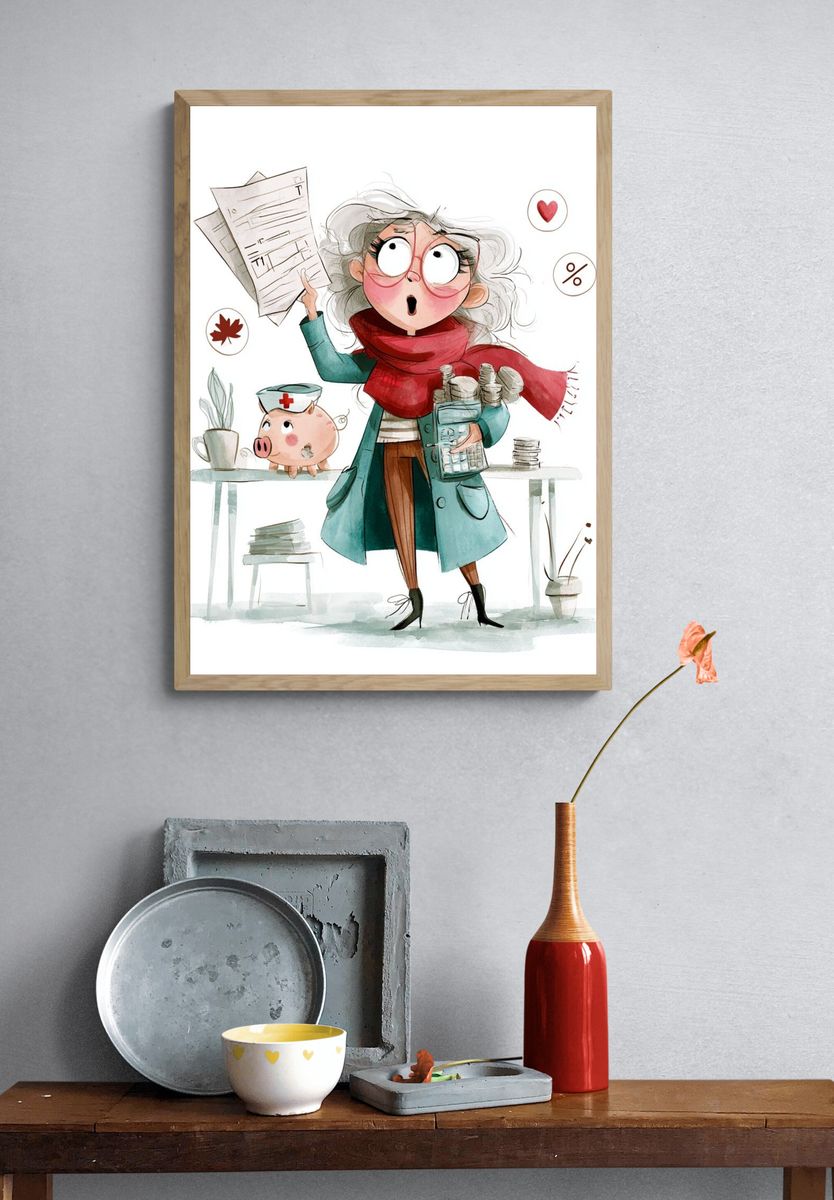 Financial Lady Illustration Poster. — room view 3
