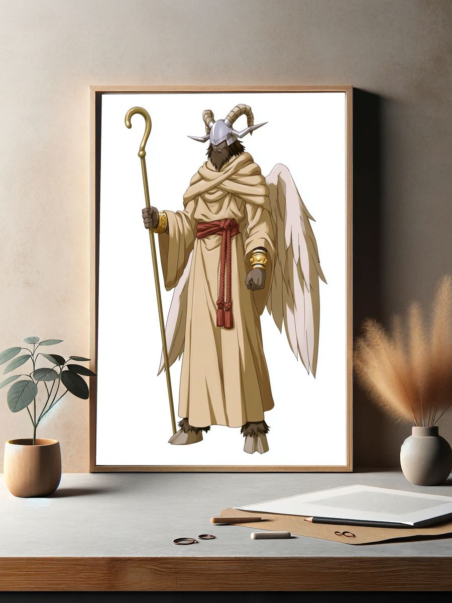 Horned Angel Warrior Illustration Poster. — room view 2