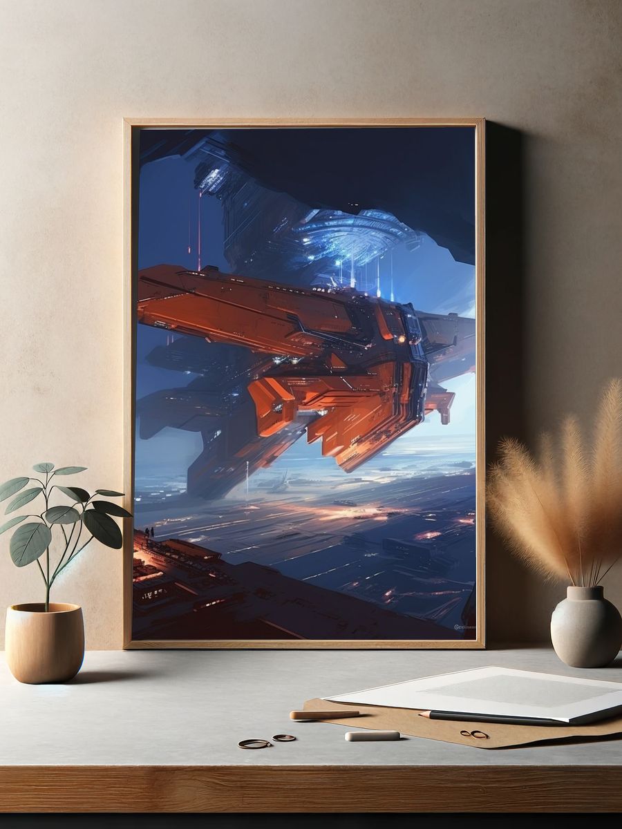 Futuristic Space Station Illustration Poster. — room view 2