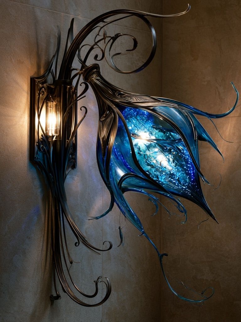 Blue Glass Sconce Illustration Poster. poster — illustration art