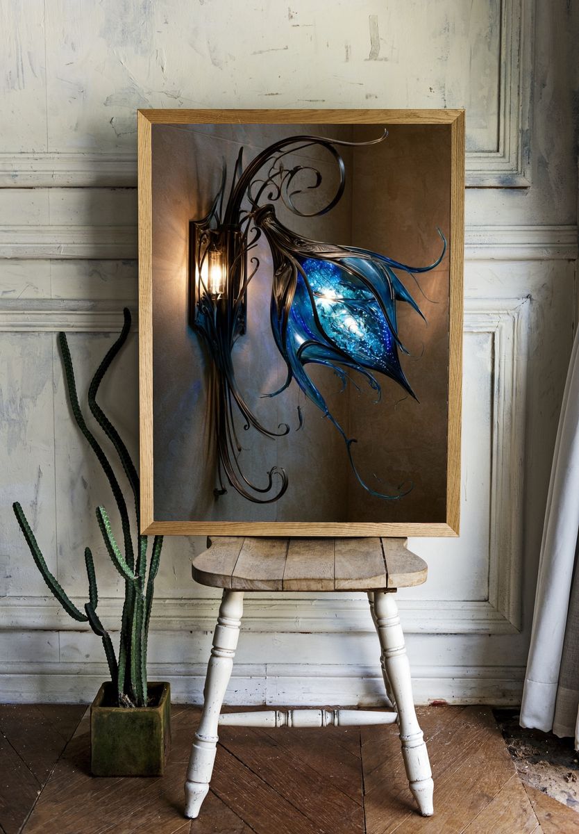 Blue Glass Sconce Illustration Poster. room preview
