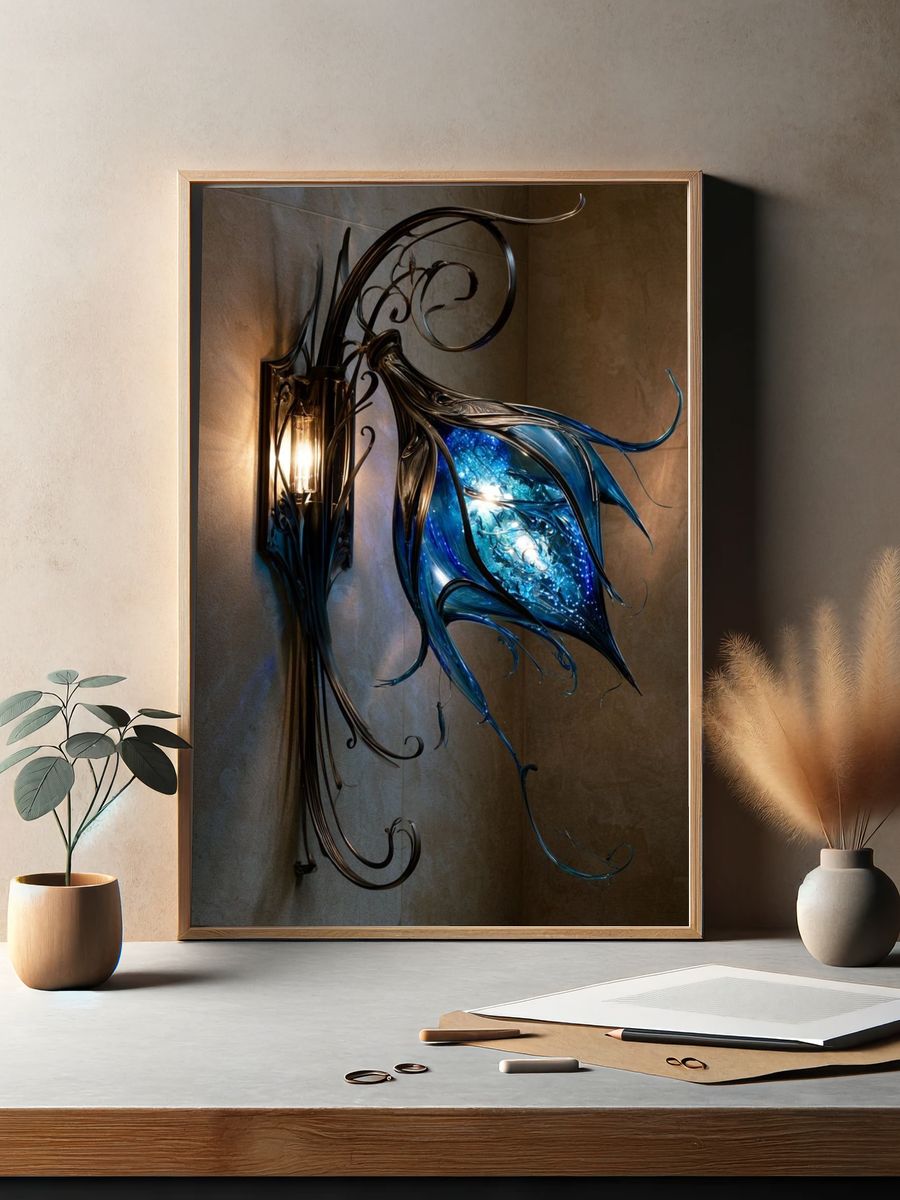 Blue Glass Sconce Illustration Poster. — room view 2