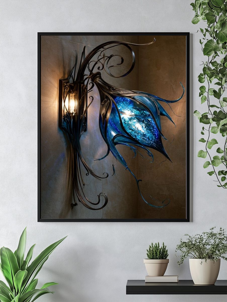 Blue Glass Sconce Illustration Poster. — room view 4