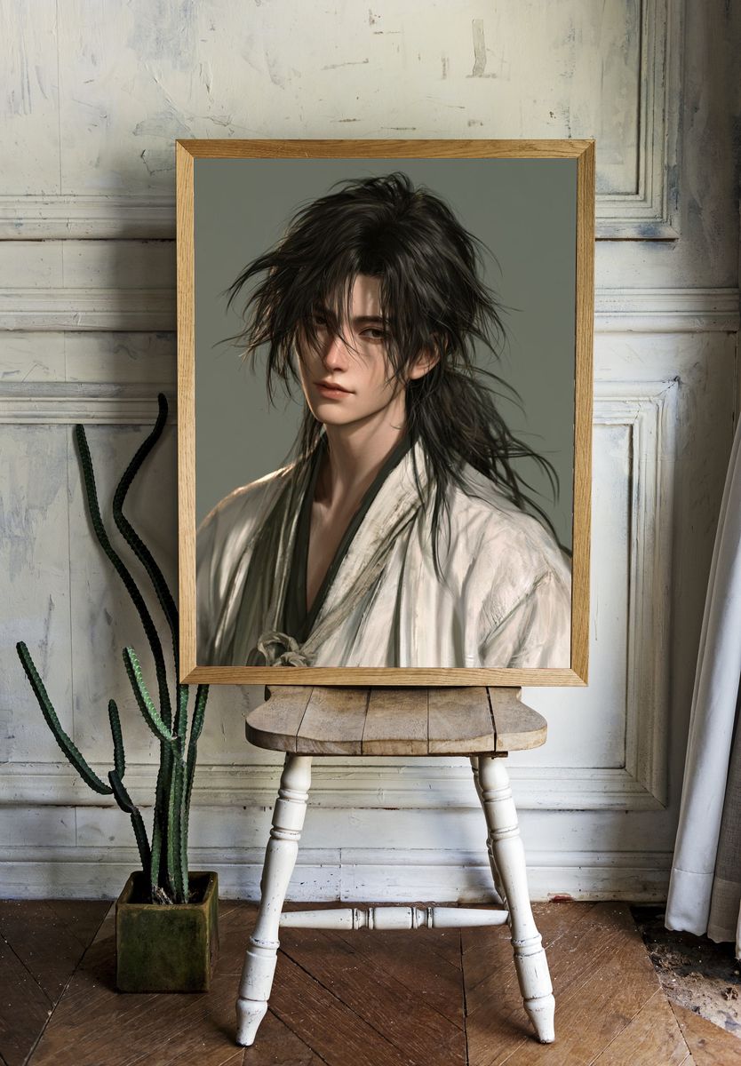 Samurai Portrait Digital Art Poster. room preview