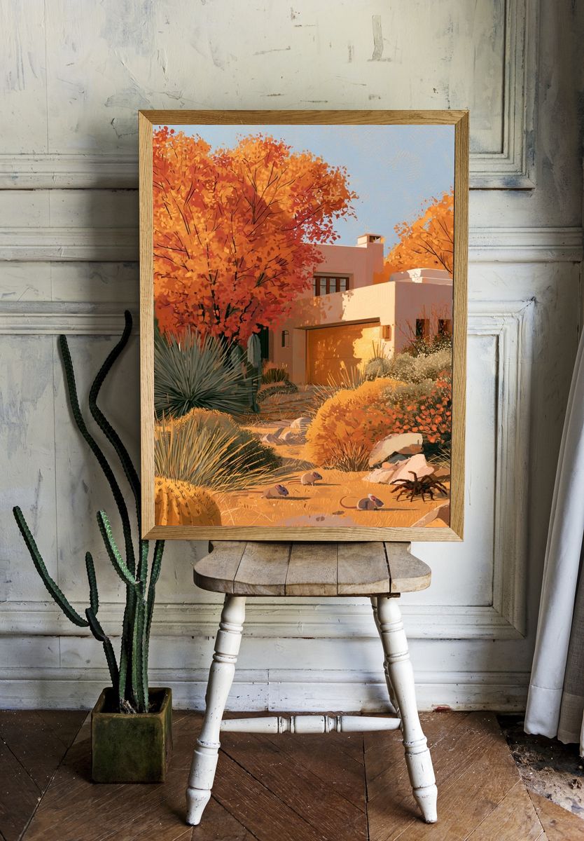 Desert Adobe Garden Illustration Poster. room preview