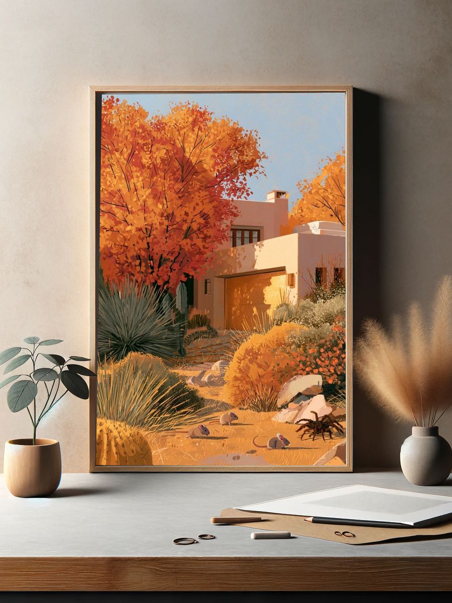 Desert Adobe Garden Illustration Poster. — room view 2