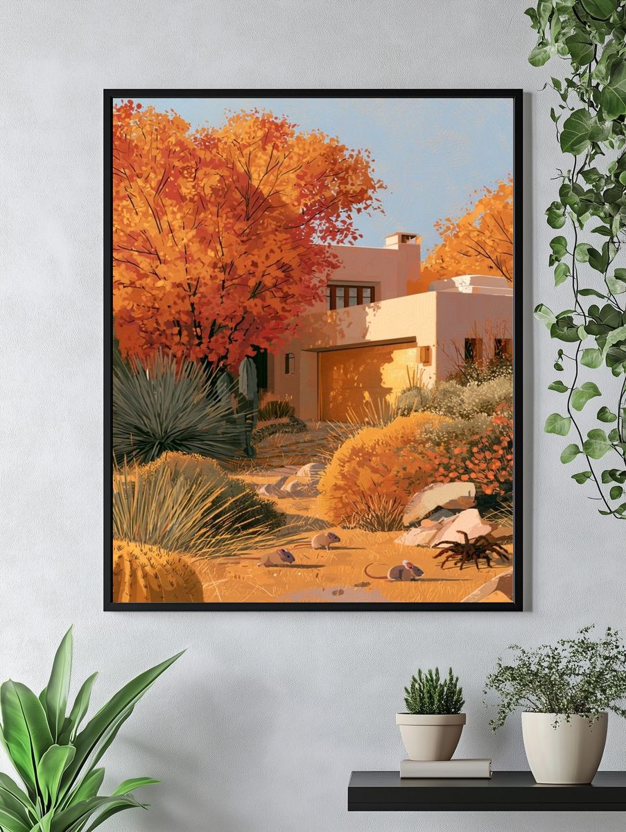 Desert Adobe Garden Illustration Poster. — room view 4