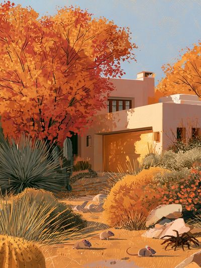 Desert Adobe Garden Illustration Poster.